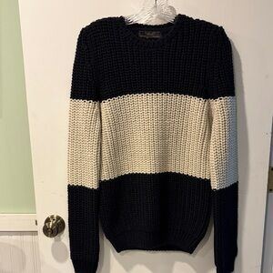 Zara Men Chunky Colorblock Crewneck Sweater - Black & Cream Small long sleeves